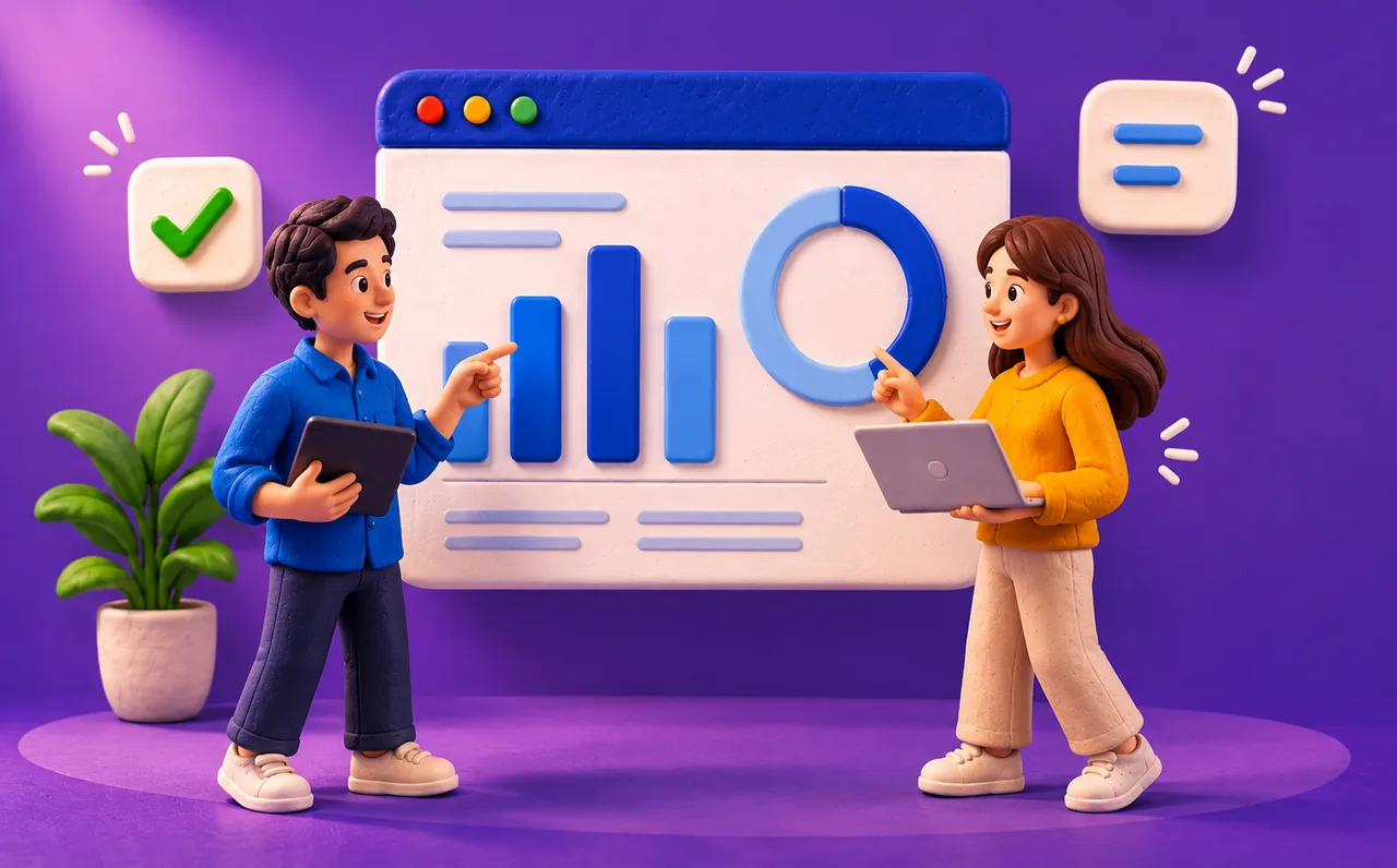 Ilustrasi tim memantau progres tugas di dashboard